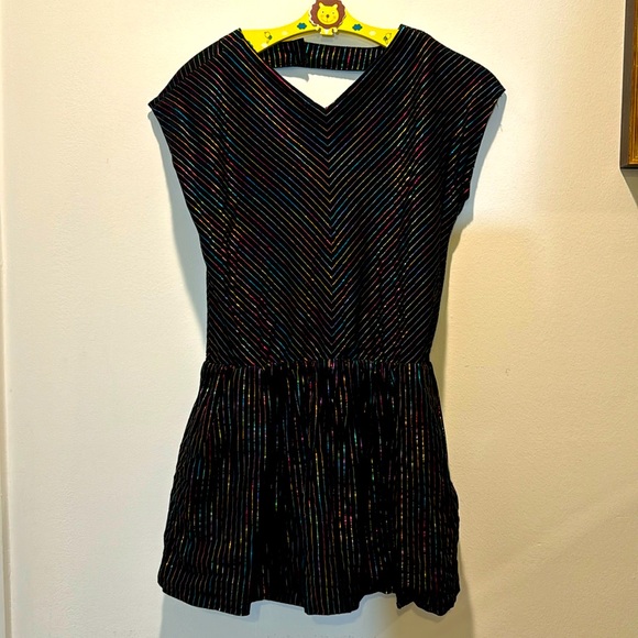 Tea Collection black foil striped dress with lining, size 10 - Picture 2 of 11